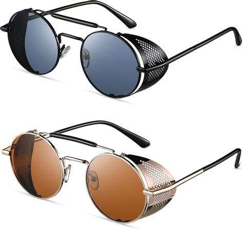 circular sunglasses with side shields.